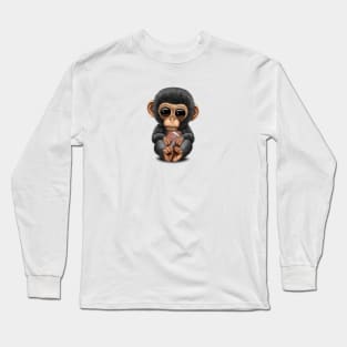 Cute Baby Chimp Playing With Football Long Sleeve T-Shirt